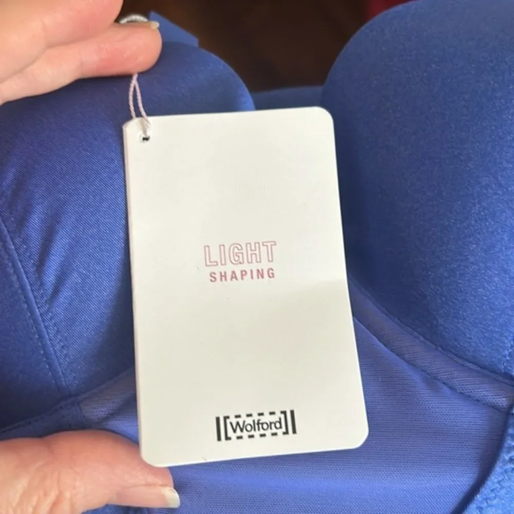 NWT WOLFORD Egyptian blue Juventas beach light shaping one piece swim L/B cup